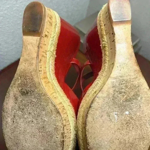 Gucci Red Hollie Patent Leather Platform Vernice Crystal Rose Bed Wedges - Picture 8 of 8